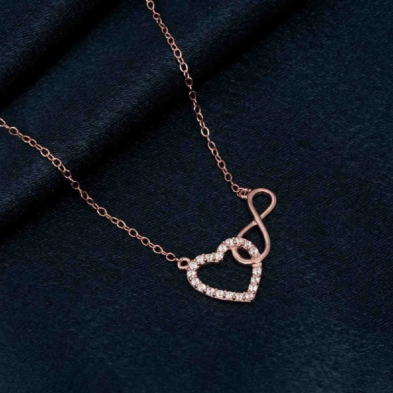 Elegant Gold Necklace-Rose Gold Infinity Zircon Heart Necklace For Women