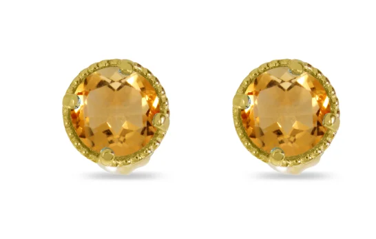 Modern Silver Earrings-14K Yellow Gold 4mm Round Citrine Milgrain Stud Earrings