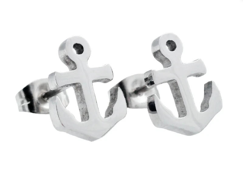 Wedding Earrings for Bride-Mens Stainless Steel Anchor Earrings