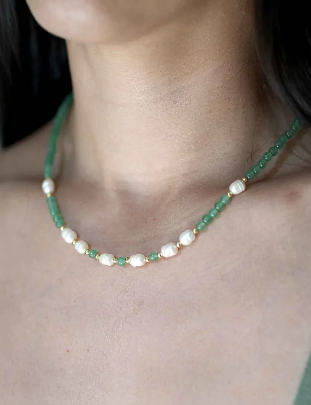 Layered Heart Necklace-Aventurine Pearl Necklace