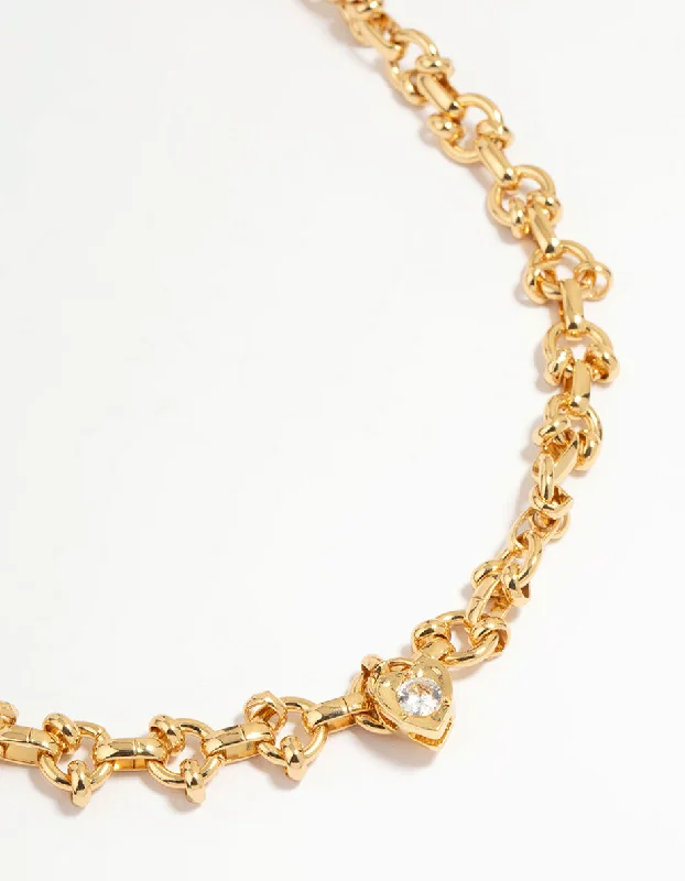 Natural Stone Necklace-Gold Plated Diamante Chain Pendant Necklace