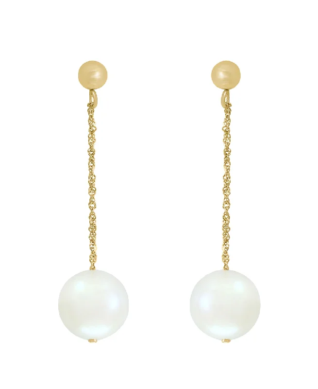 Boho Earrings for Summer-14K White Gold 9-9.5mm Freshwater Pearl Drop Earrings