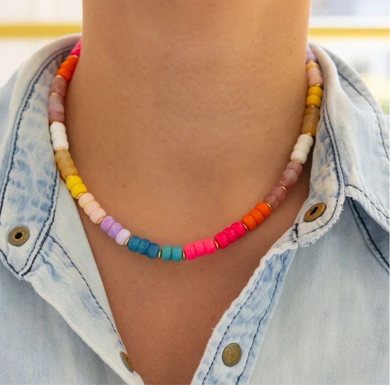 Black Crystal Necklace-Colorful Staple Necklace