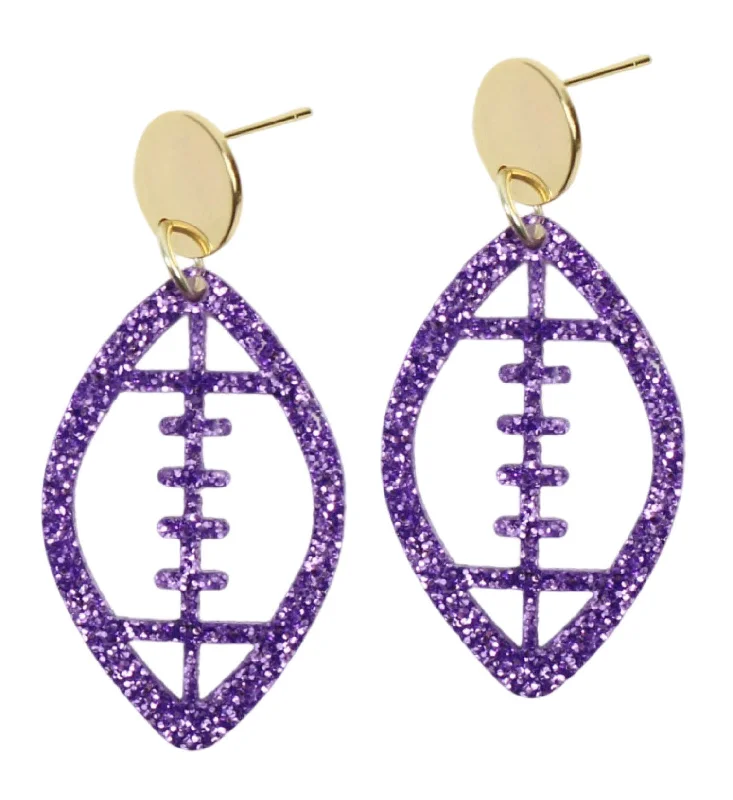 Classic Pearl Earrings-Acrylic Football Earring - Purple Glitter