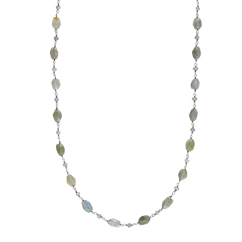 Opal Chain Necklace-Stone Strand Necklace - Labradorite - 22-24"