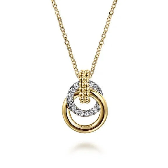 Custom Birthstone Necklace-14K White & Yellow Gold Bujukan Diamond Pendant Necklace