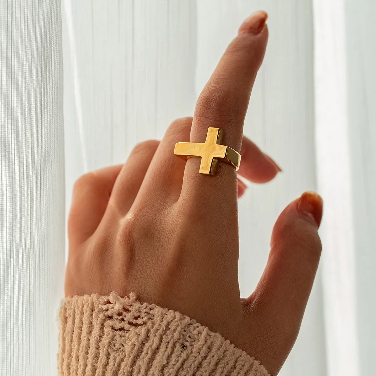 Silver Band Ring with Diamonds-304 Stainless Steel 18K Gold Plated IG Style Classic Style Plating Cross Rings