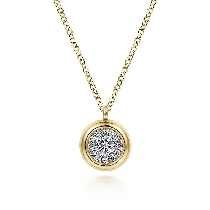 Dainty Gold Pendant Necklace-14K Yellow Gold Diamond Halo Pendant Necklace