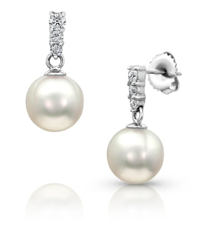 Custom Hoop Earrings-14K White Gold 7-7.5mm Akoya Pearl & Diamond Drop Earrings