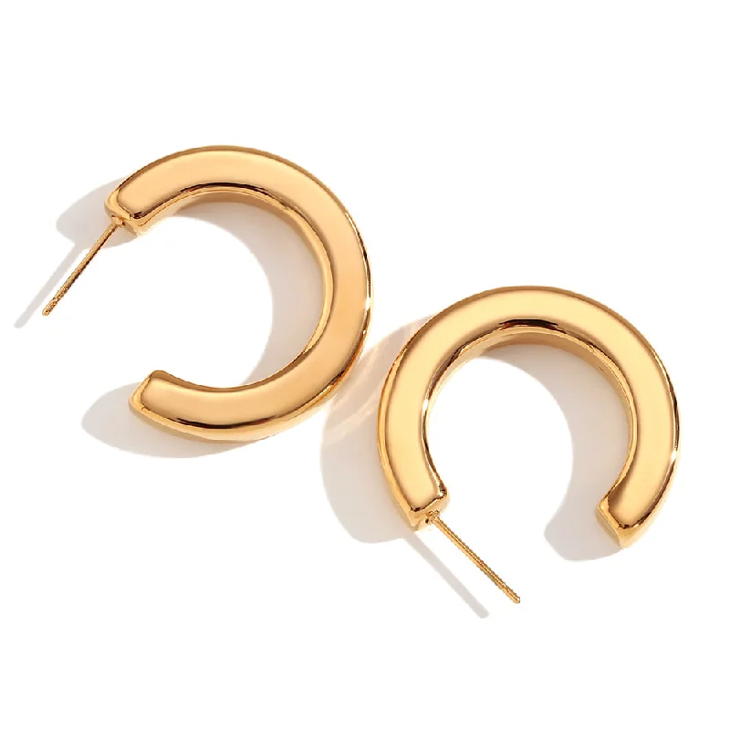 5mm Square Hollow C- Shaped Ear Ring-Golden-30mm