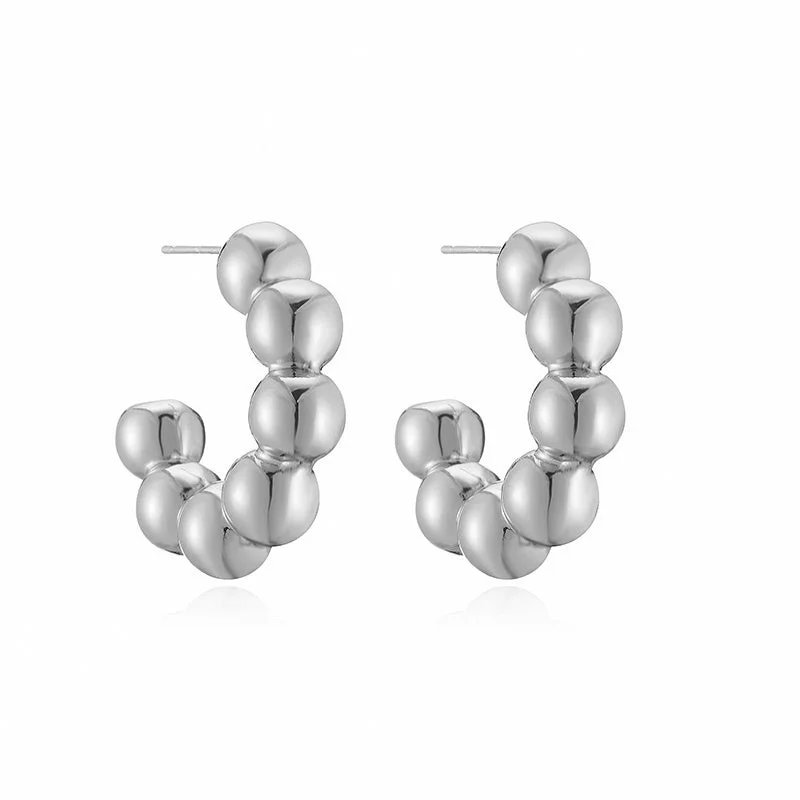 White Gold Color C- Shaped round Beads 1 Pair