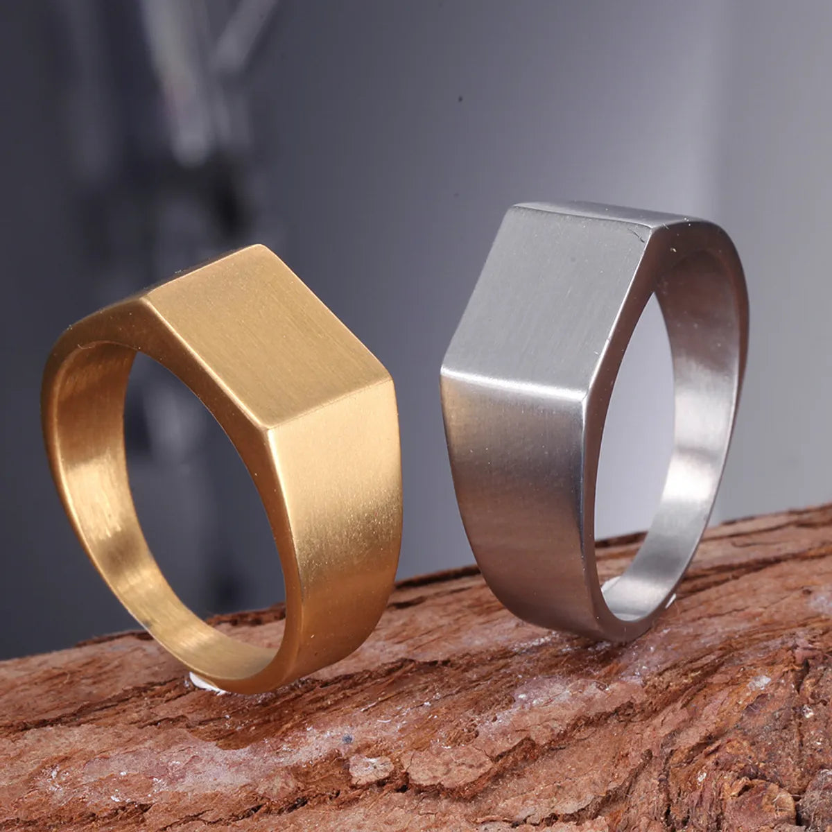 White Diamond Wedding Band-Simple Style Square Titanium Steel Polishing None 18K Gold Plated Men'S Rings