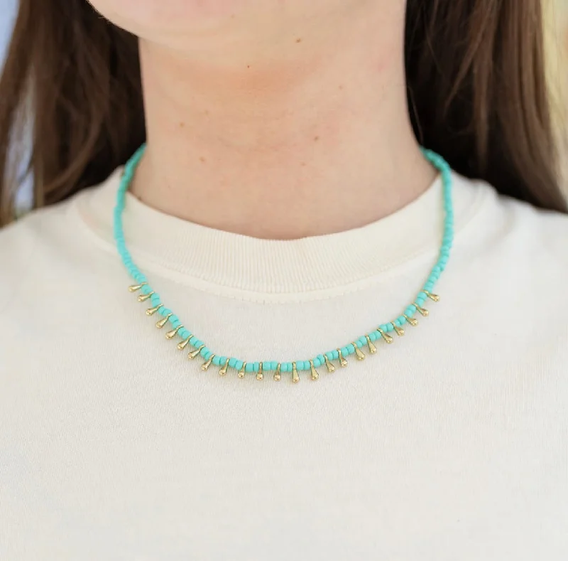 Gold Plated Pendant Necklace-Turquoise Teardrop Necklace