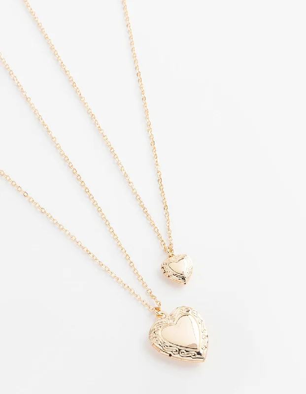 Geometric Gold Necklace-Gold Filigree Heart Locket Necklace Pack