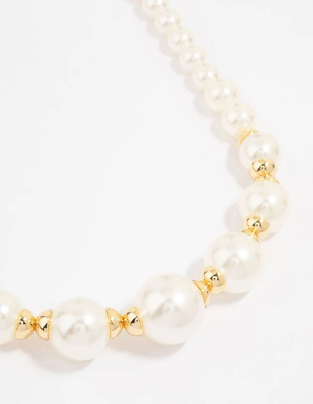 Trendy Silver Necklace-Gold Plated Pearl Graduating Necklace