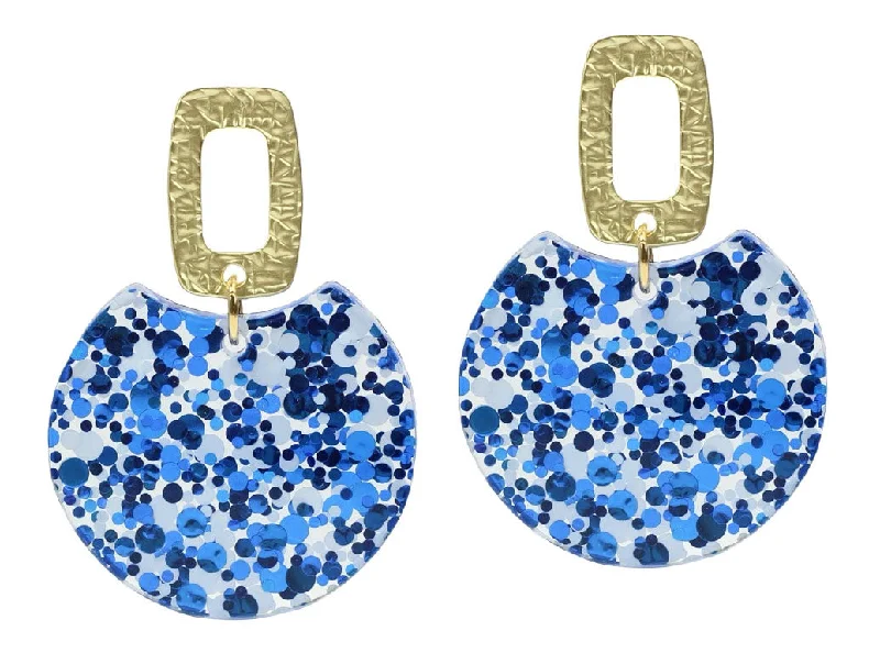 Rose Gold Hoop Earrings-The Leighton Earring - Blue + White Glitter