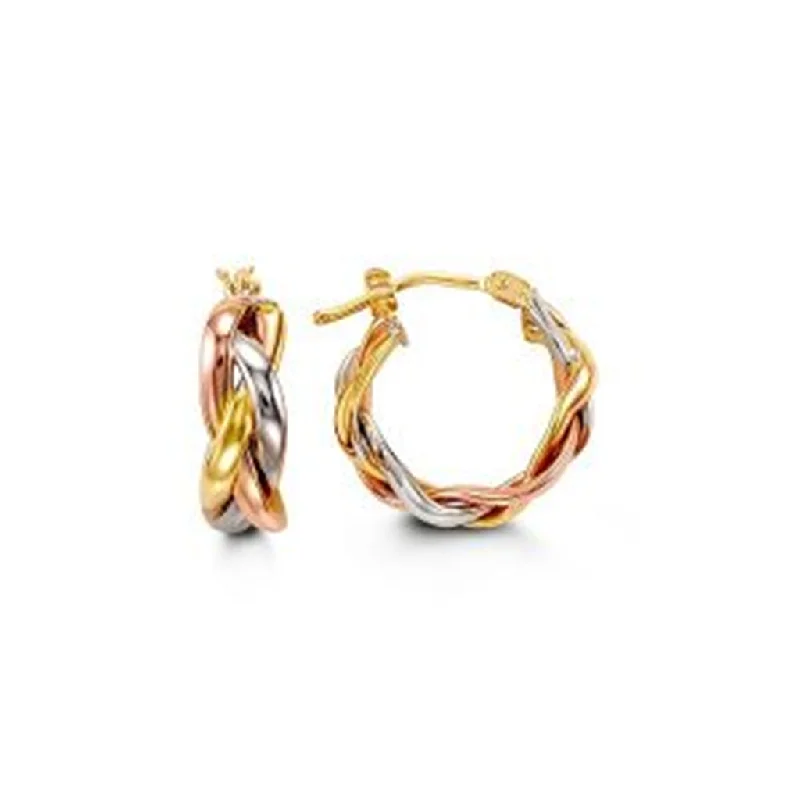 Stud Earrings for Women-10K Three Tone Gold Braided Hoop Earrings