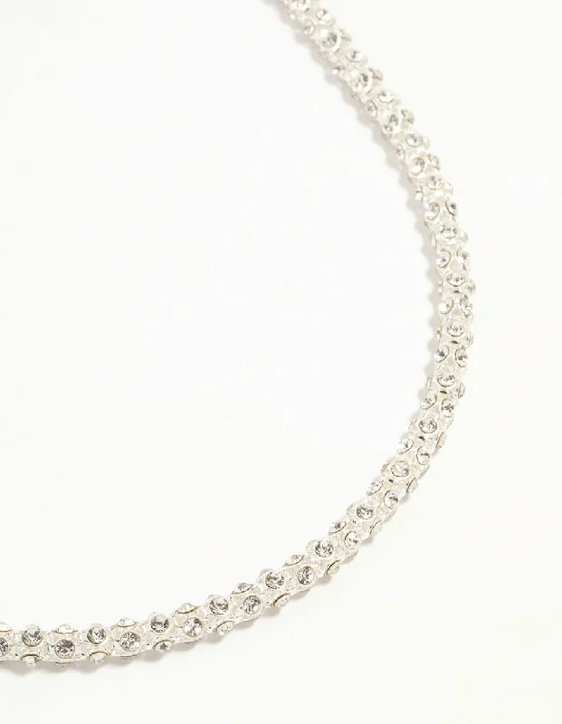 Sparkling Silver Necklace-Silver Plated Diamante Fireball Chain Necklace