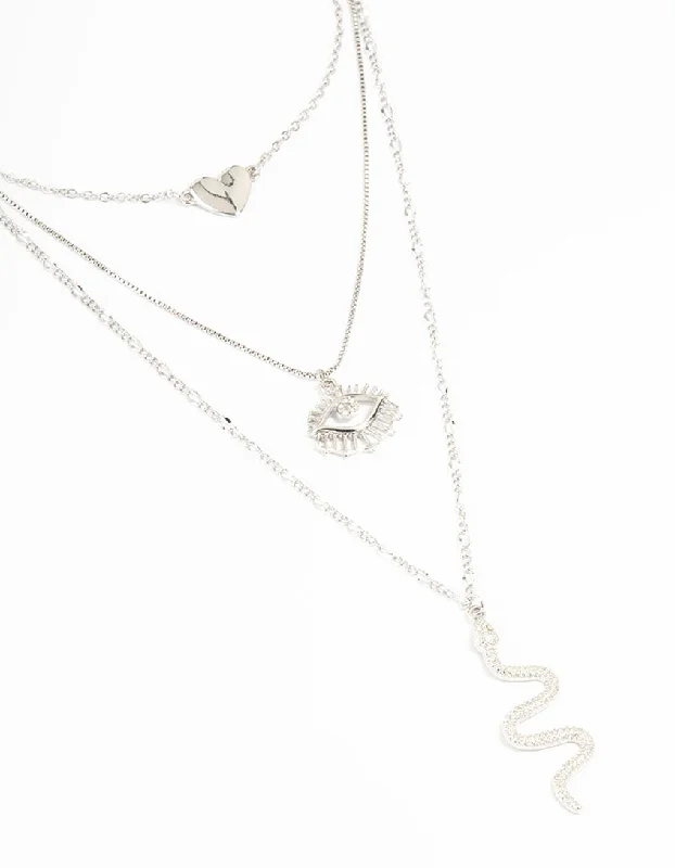 Dainty Gold Chain Necklace-Silver Snake & Eye Layered Necklace