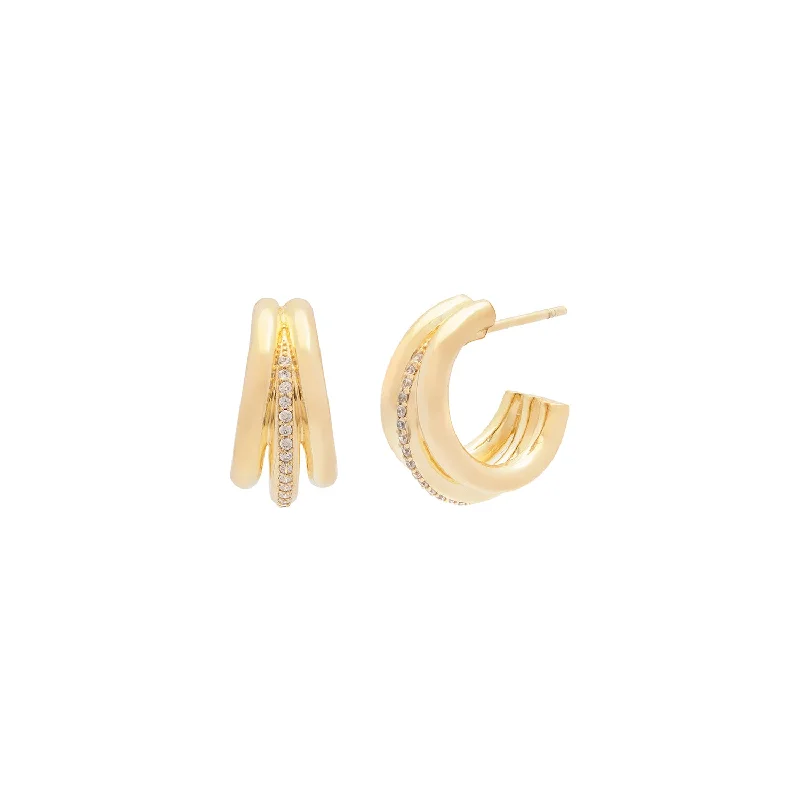 Fashion Hoop Earrings-Triplette Pavé Hoops | CZ & Gold