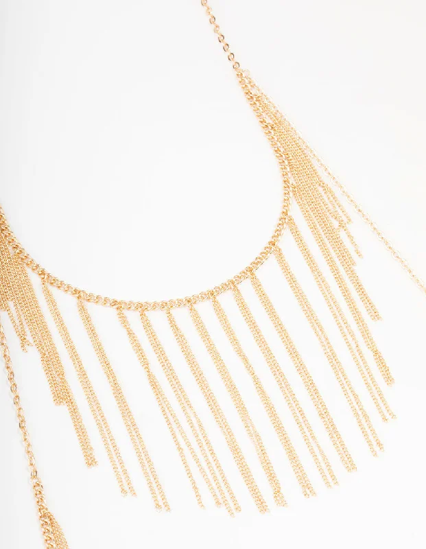 Natural Stone Pendant Necklace-Gold Multi Tassel Necklace