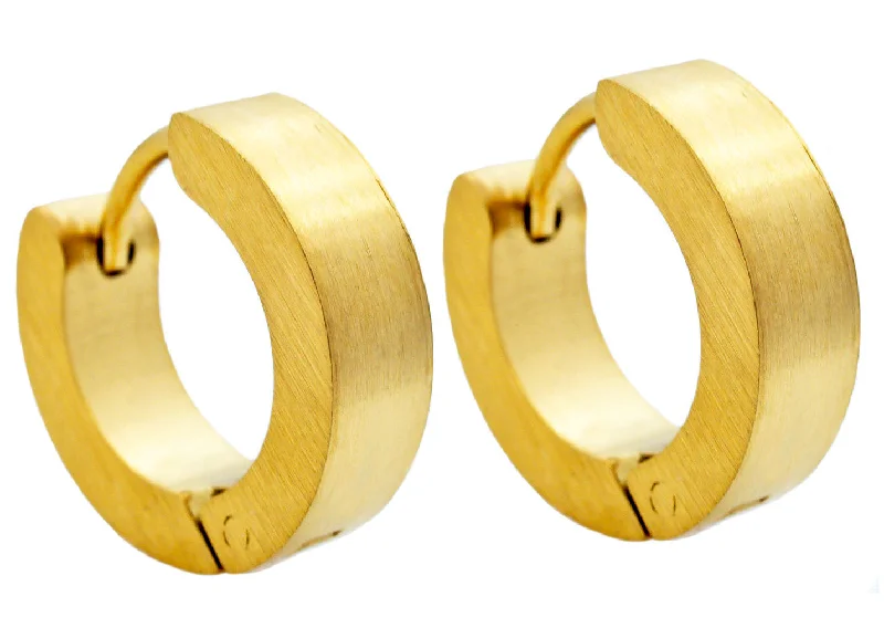 Small Gold Earrings-Mens 14mm Gold Stainless Steel Hoop Earrings