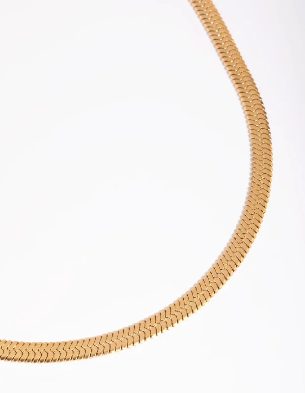 Layered Crystal Necklace-Waterproof Gold Plated Stainless Steel Herringbone Necklace