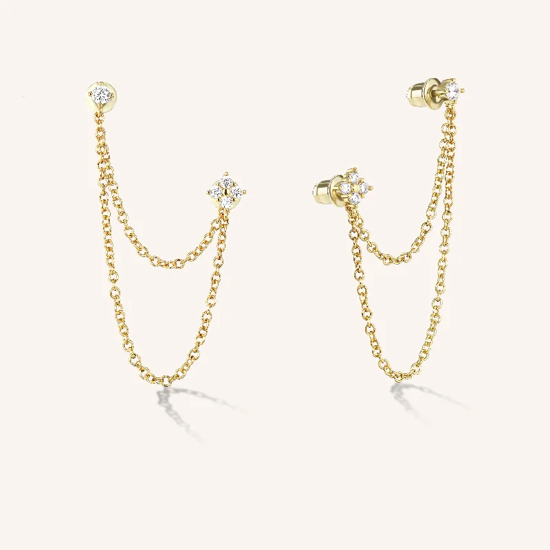 Bridal Earrings for Weddings-Duo Chain Stud Earrings