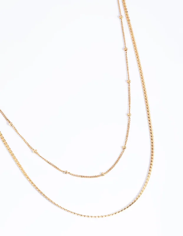 Opal Gemstone Necklace-Waterproof Gold Plated Stainless Steel Mixed Chain Layered Necklace