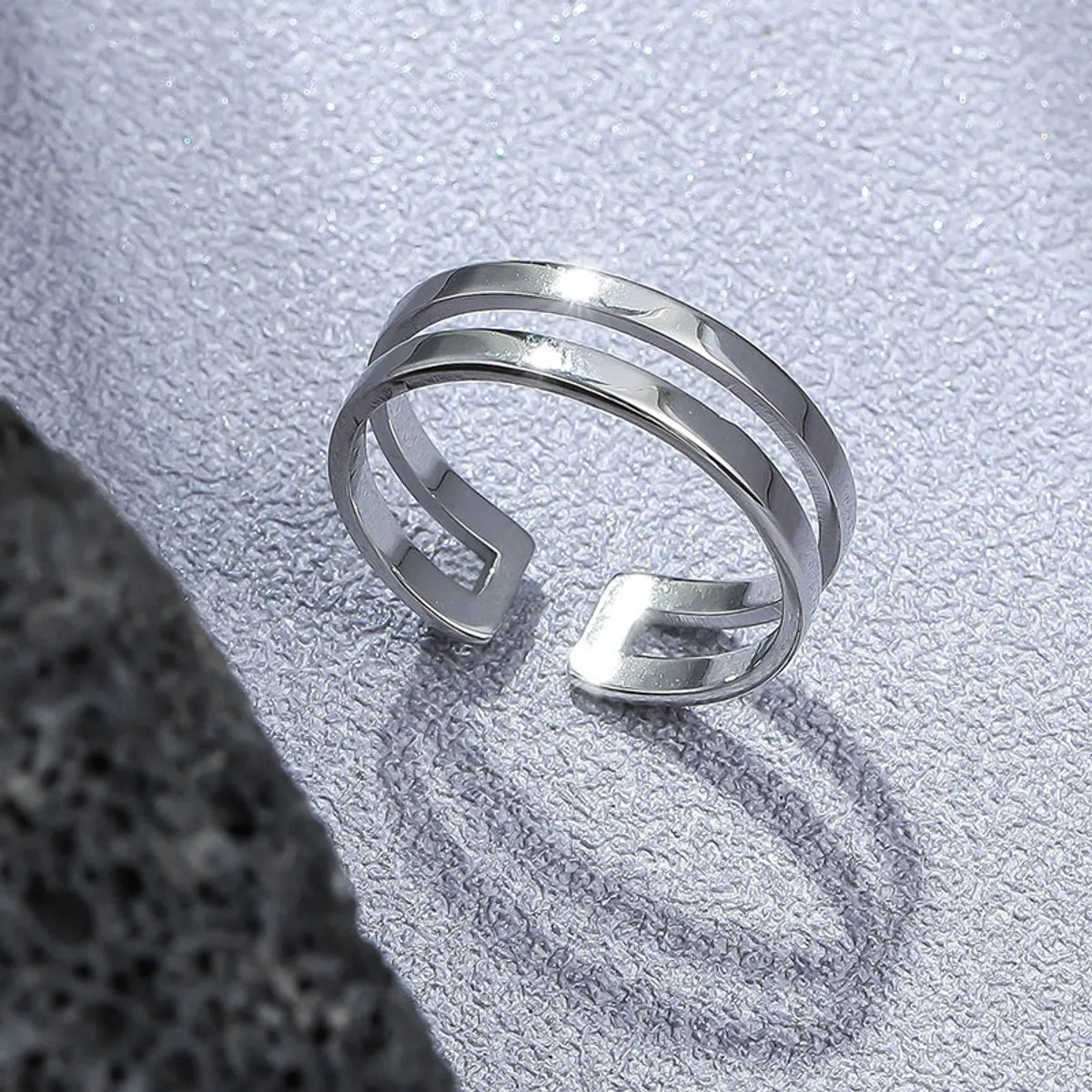 Platinum Engagement Ring-Simple Style Lines Stainless Steel Metal Men'S Open Rings