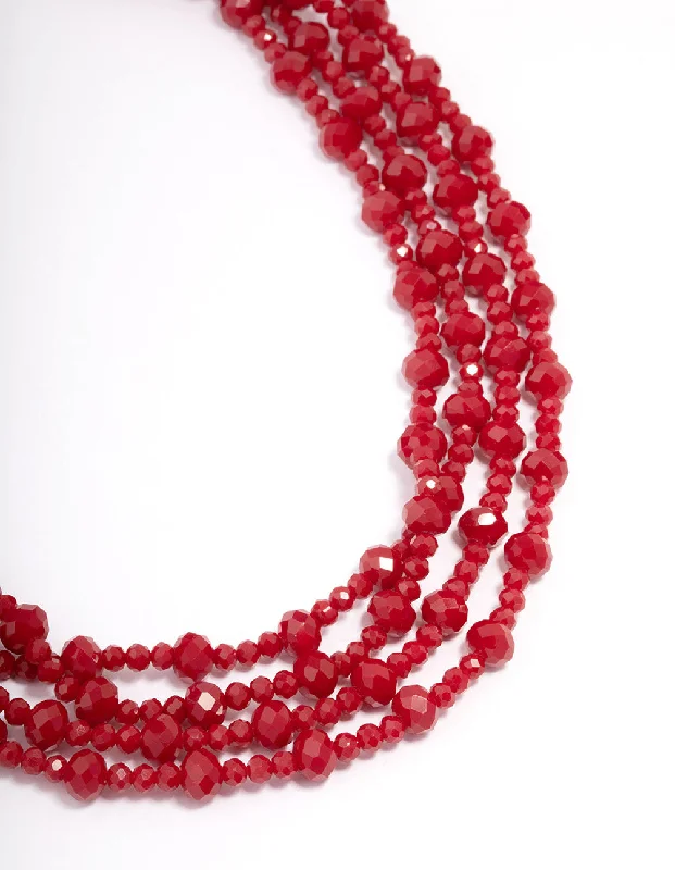 Custom Engraved Necklace-Red Beaded Short Necklace