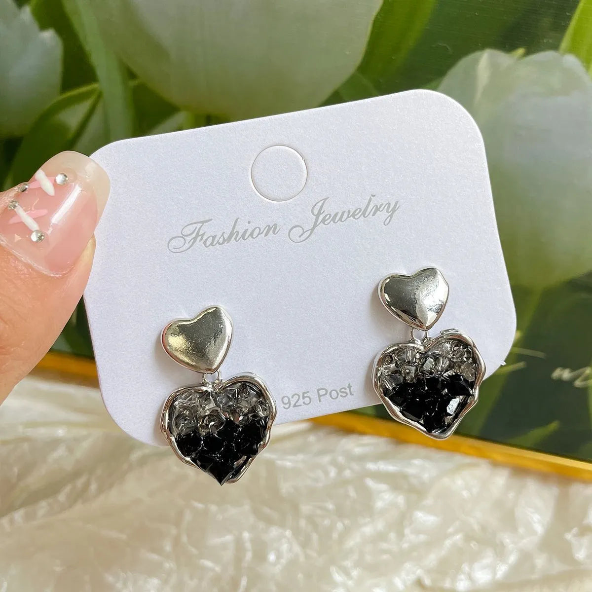 Gtd14 Black Love Crystal Earrings