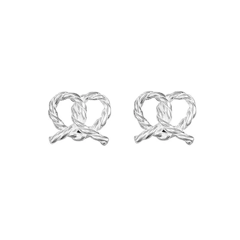 Twist Love Heart Stud Earrings-Silver