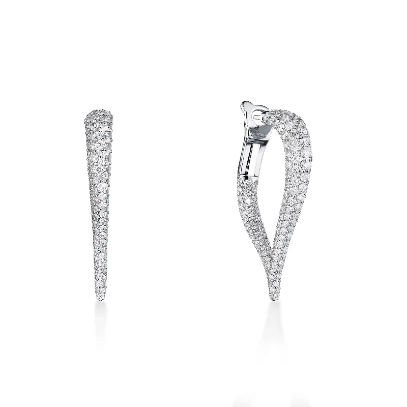 Elegant Wedding Earrings-Pave Teardrop Diamond Hoops