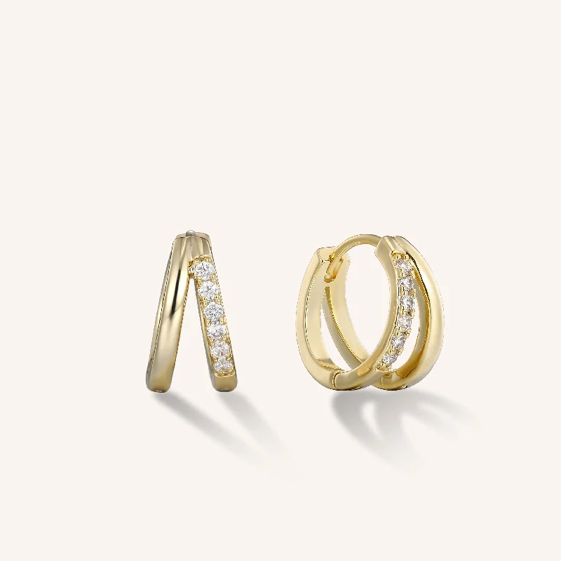 Silver Bead Earrings-Ava Pavé Double Hoop Earrings