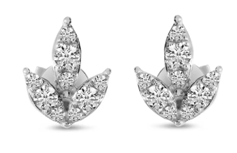 Long Chain Earrings-14K White Gold 0.18ctw Diamond Lotus Flower Stud Earrings