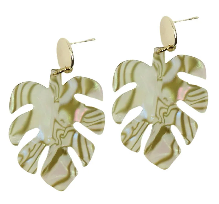 Elegant Drop Earrings-Abalone Palm Earring