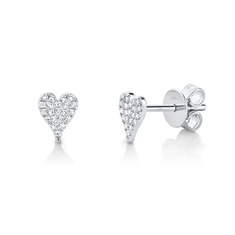 Statement Drop Earrings-14K White Gold Diamond Cluster Heart Stud Earrings by Shy Creation