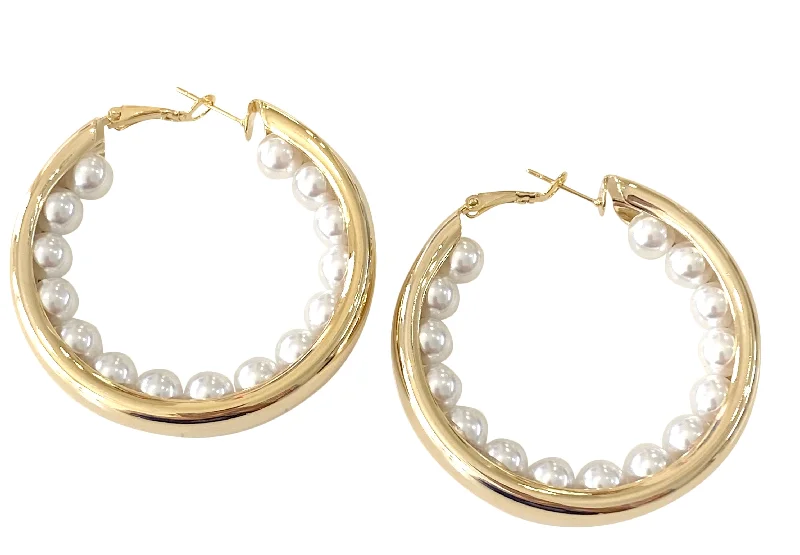 Statement Earrings for Parties-Pearl Inside Hoop