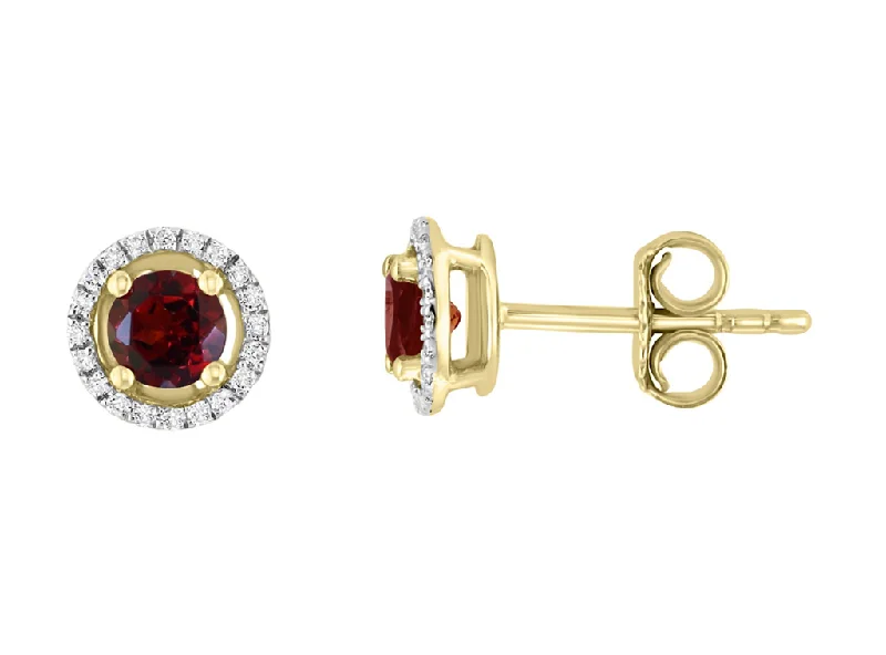 Wedding Earrings for Bride-14K Yellow Gold 0.84ctw Garnet & Diamond Halo Stud Earrings