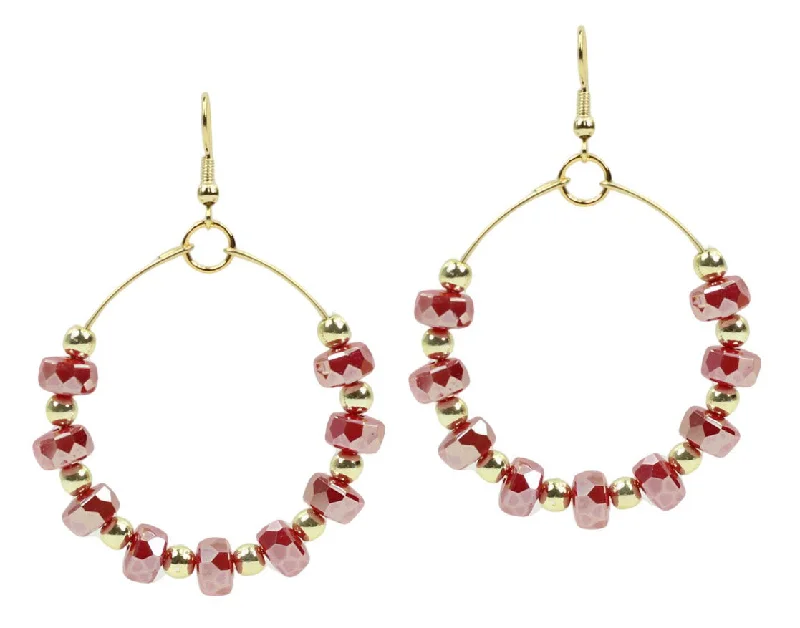 Large Hoop Drop Earrings-The Chloe Earring - Red Sparkle