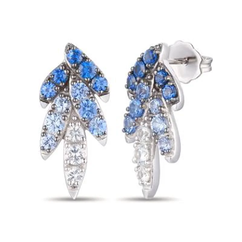 Luxury Gemstone Earrings-14K White Gold 1.33ctw Ombre White & Blue Sapphire Drop Earrings by Le Vian