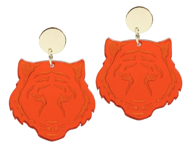 Small Gold Earrings-Orange Tiger Earring