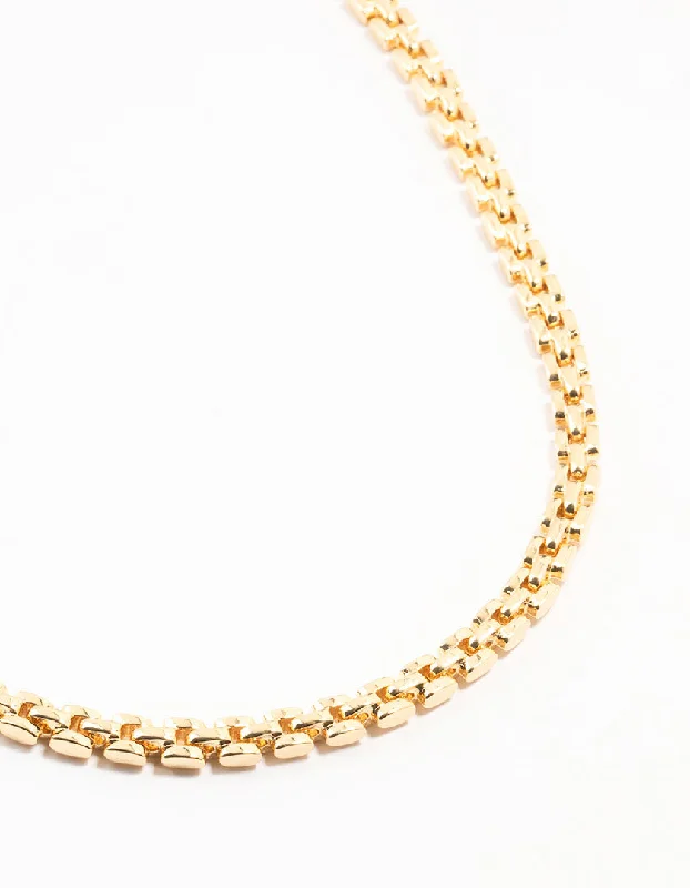 Layered Crystal Necklace-Gold Plated Watch Chain Necklace