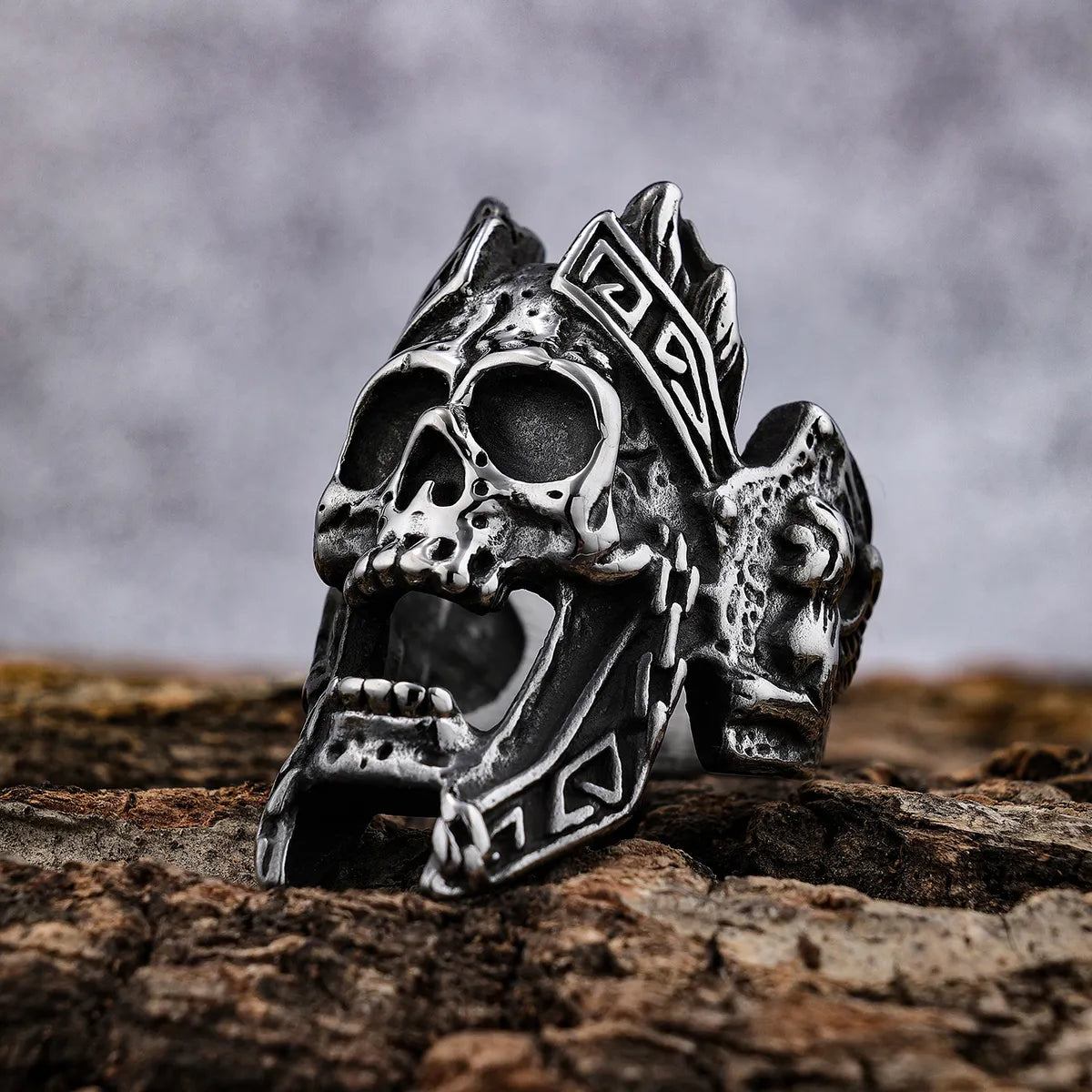 Adjustable Silver Band Ring-Retro Punk Rhombus Skull 304 Stainless Steel Enamel Men'S Rings