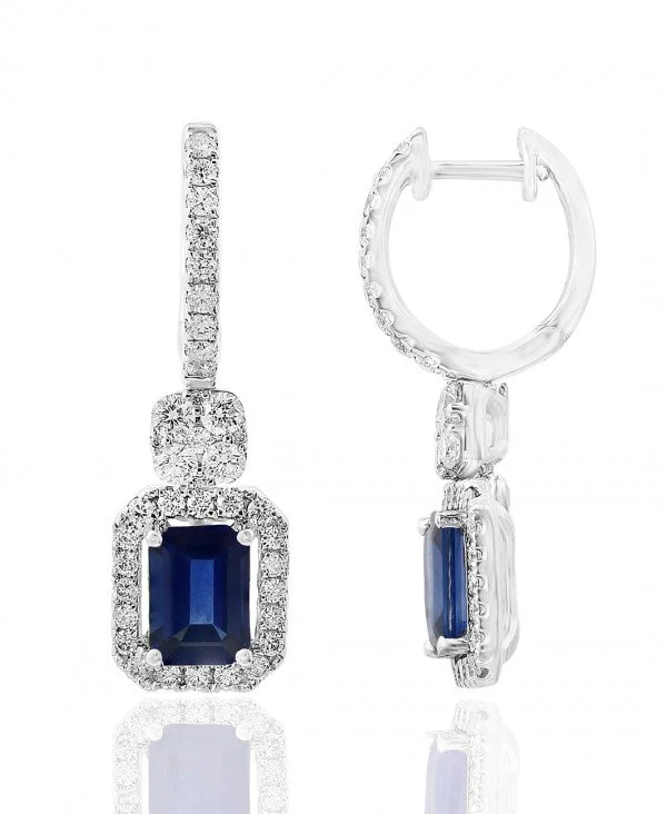 Large Statement Earrings-Sapphire and Diamond Earrings in 18k White Gold