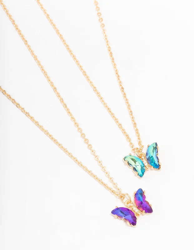 Boho Beaded Necklace-Gold Celestial Butterfly Necklace Pack