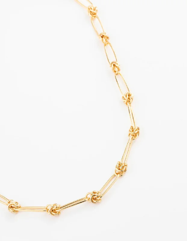 Statement Necklace for Parties-Gold Plated Open Link Knotted Pendant Necklace