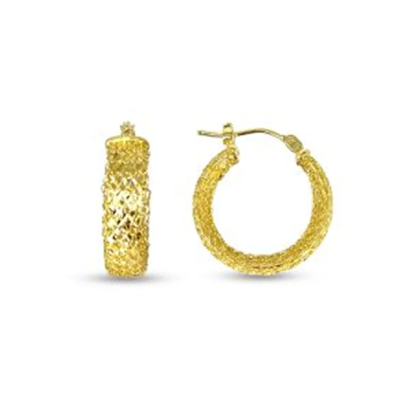 Clear Crystal Earrings-10K Yellow Gold Diamond Cut Hoop Earrings