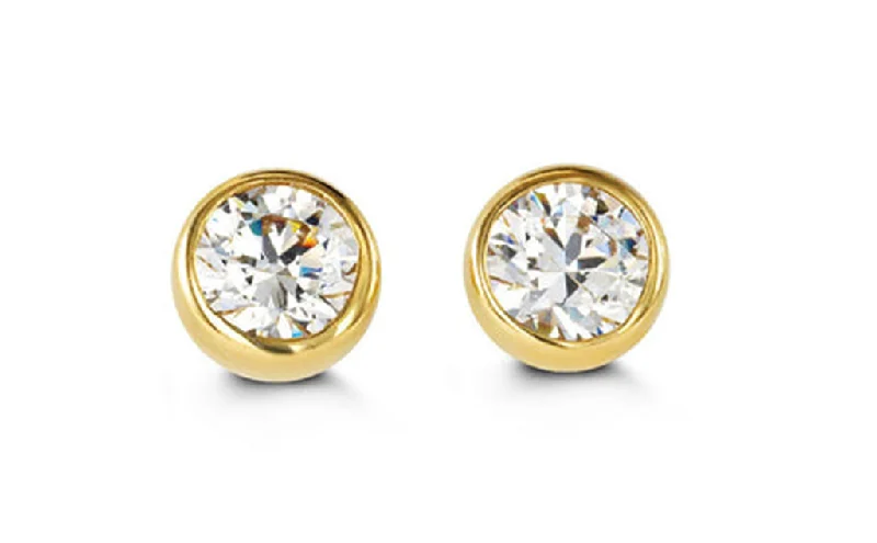 Beautiful Crystal Earrings-14K Yellow Gold Cubic Zirconia Bezel Stud Kid's Earrings